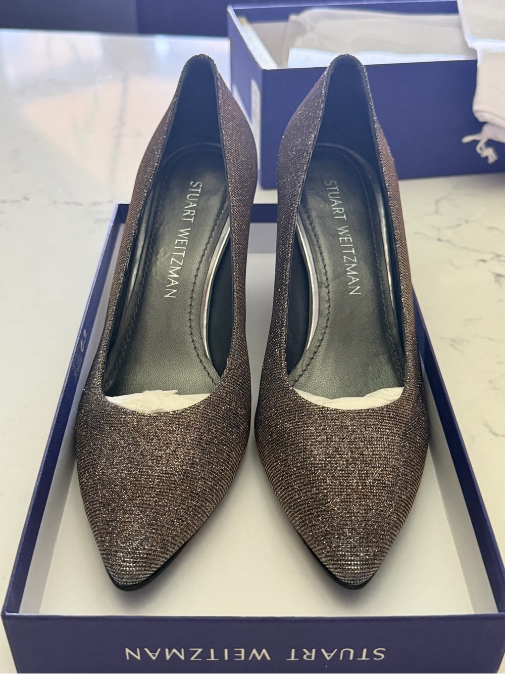 Stuart Weitzman Women’s Silver Glitter Pointed-Toe Pumps Size 7.5 B
